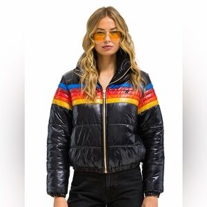 NWT - Aviator Nation - 5 Stripe Apres Jacket - Glossy Black